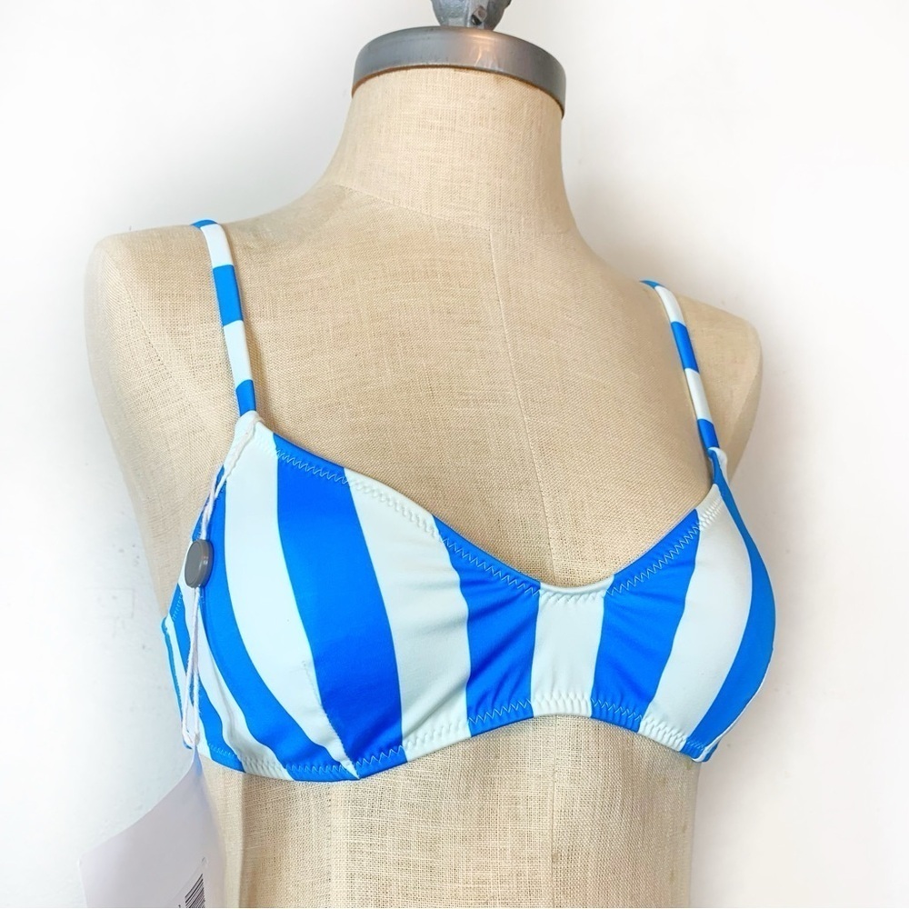 SOLID & STRIPED Vibrant Blue and White Bikini Top